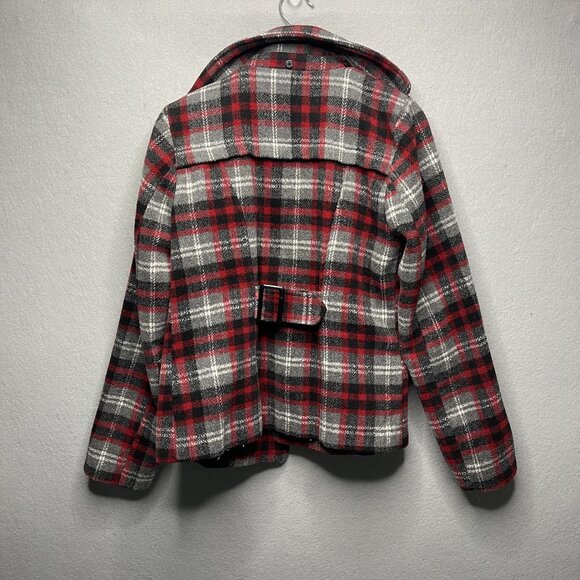 Maurices Womens Red & Gray Plaid Wool Blend Peacoat Jacket S - Picture 5 of 8